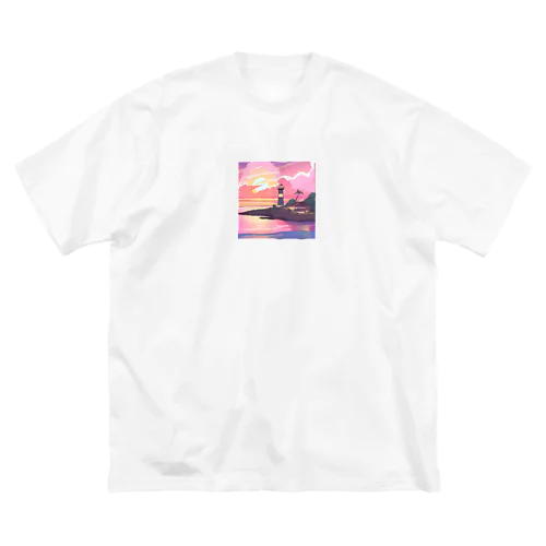 夕焼けに染まる離島の灯台 ビッグシルエットTシャツ
