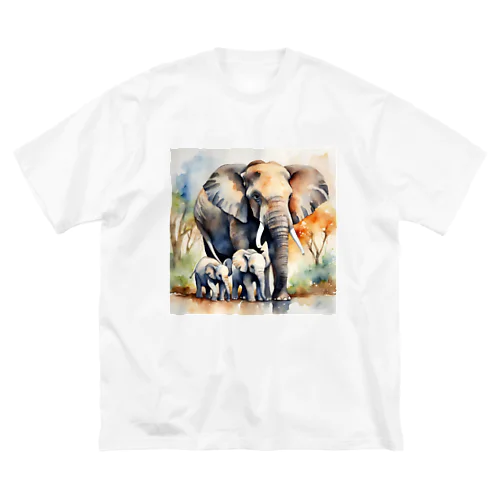 ゾウの親子　水彩4 Big T-Shirt