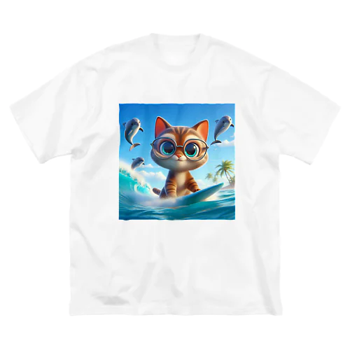 お気に入りのサーフボードでサーフィンする猫 Big T-Shirt