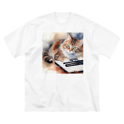 ピアノと猫 ビッグシルエットTシャツ