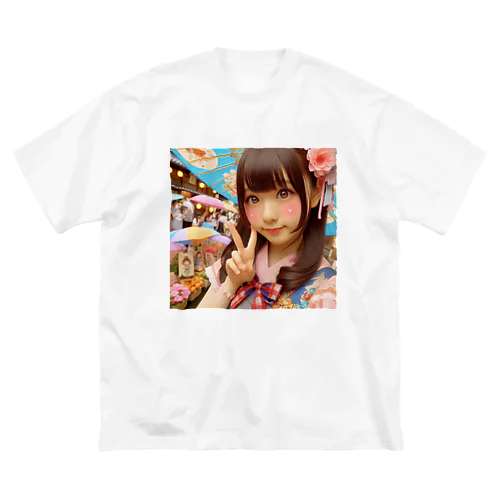 和傘の女の子 ビッグシルエットTシャツ