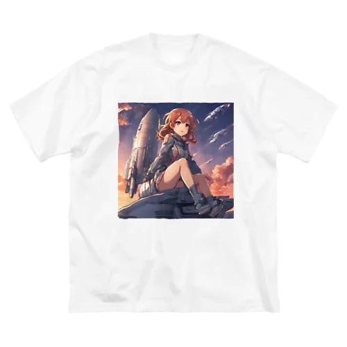 夕陽に輝くロケット子さん ビッグシルエットTシャツ