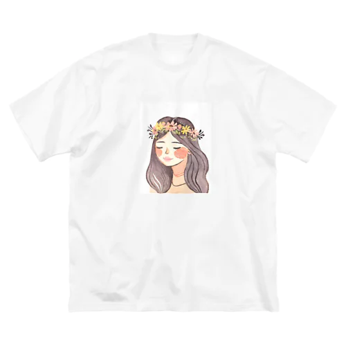 水彩画　花冠の女性 ビッグシルエットTシャツ