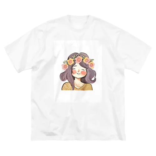 水彩画　花冠の少女 ビッグシルエットTシャツ