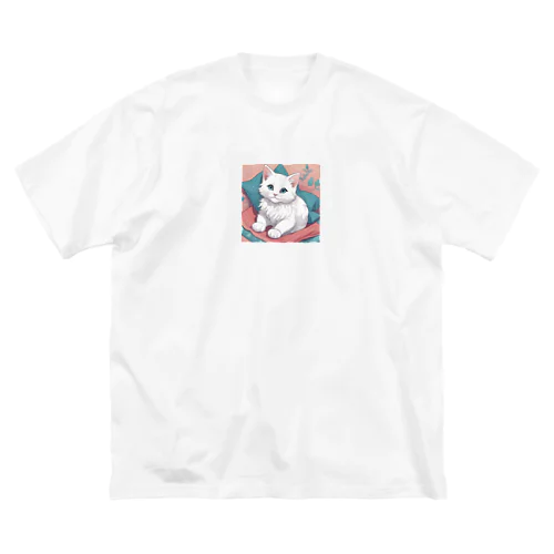 ふわふわの白猫 ビッグシルエットTシャツ