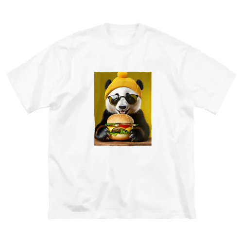 ハンバーガーを食べるパンダ ビッグシルエットTシャツ