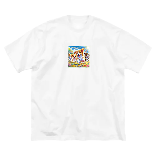 仲良くかけっこしてるワンちゃん達 ビッグシルエットTシャツ