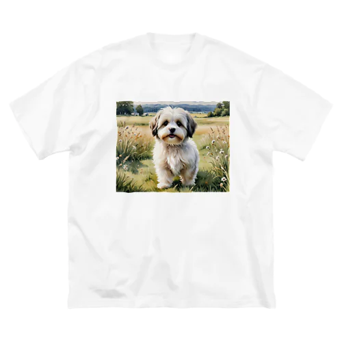 ハバニーズ　Havanese　水彩画風 ビッグシルエットTシャツ