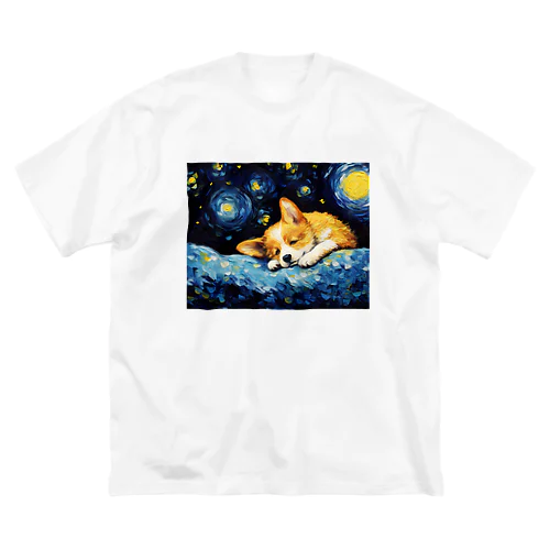 【星降る夜 - ウェルシュコーギー犬の子犬 No.3】 ビッグシルエットTシャツ