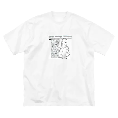 爽やかな女性が描かれた線画 Big T-Shirt