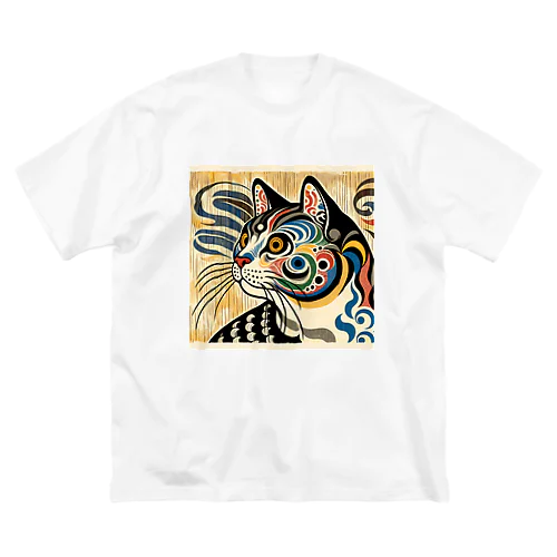 浮世絵風　猫（顔）"Ukiyo-e Style Cat (Face)"  "浮世绘风格的猫（脸）" ビッグシルエットTシャツ