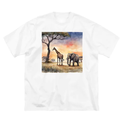 サバンナのとある日の風景　シリーズ　凸凹コンビ ビッグシルエットTシャツ