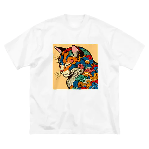 浮世絵風　眠猫（顔）"Ukiyo-e style sleeping cat (face)."  "浮世繪風格的睡貓（臉）。" ビッグシルエットTシャツ