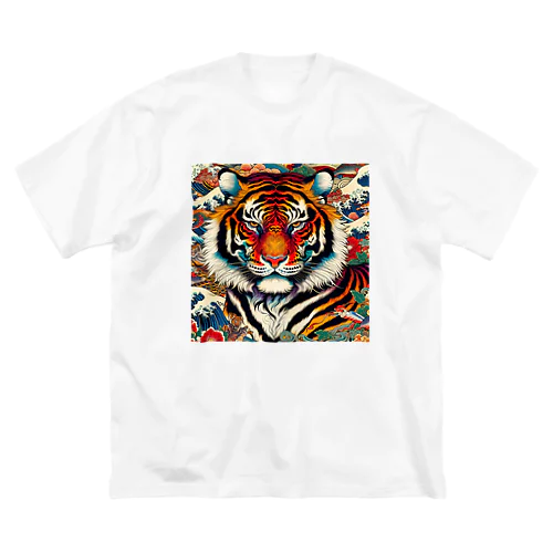 浮世絵風　虎（顔）"Ukiyo-e style tiger (face)."  "浮世繪風格的虎（臉）。 ビッグシルエットTシャツ