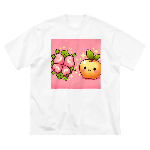 恋愛運アップの金のリンゴとピンクのクローバー ビッグシルエットTシャツ