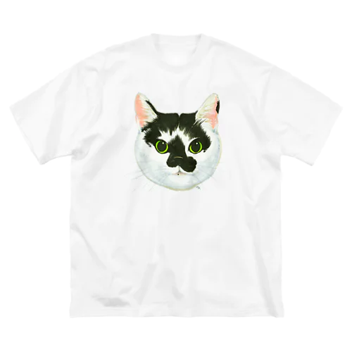 ねこさんのお顔（白黒ねこ） ビッグシルエットTシャツ