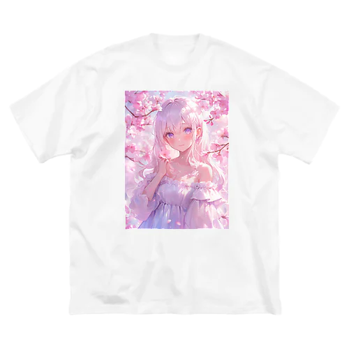 桜の下の少女幸せいっぱい　なでしこ1478 ビッグシルエットTシャツ
