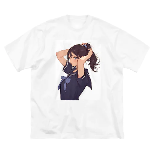 ポニーテールがセクシーな女の子　BLUE PLUM  691 ビッグシルエットTシャツ