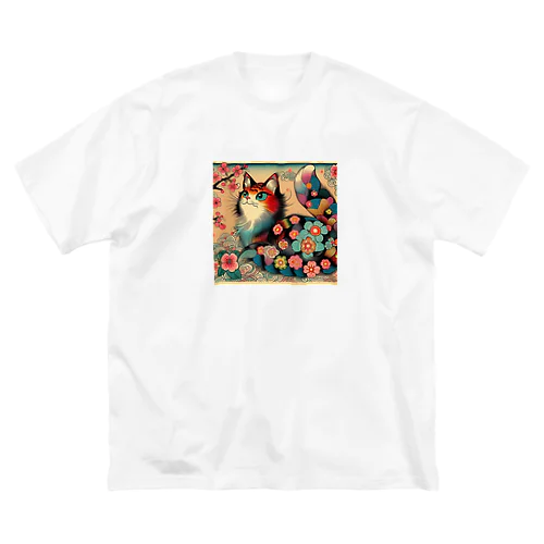 浮世絵風　カラフル猫「Ukiyo-e-style Colorful Cat」「浮世绘风格的多彩猫」 ビッグシルエットTシャツ