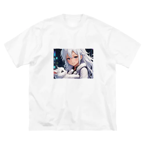 神様を抱っこしている美少女 ビッグシルエットTシャツ