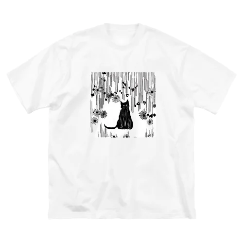 黒猫　大正ロマン　モノクロ　絵画 Big T-Shirt