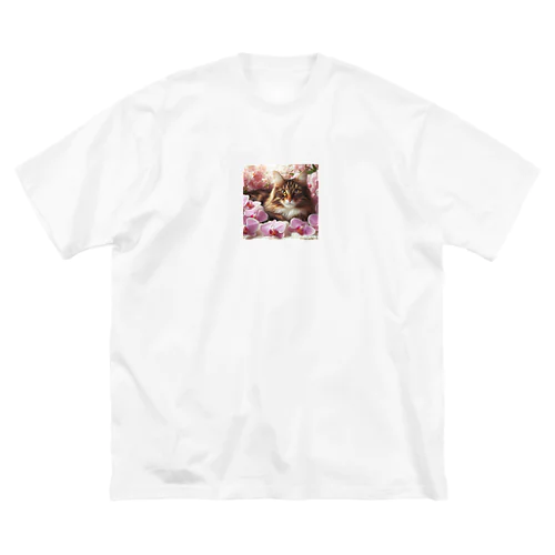 猫と胡蝶蘭 ビッグシルエットTシャツ