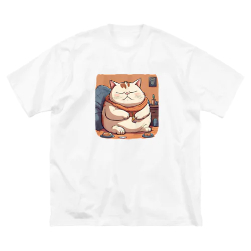 寝ぼけているぽっちゃり猫 ビッグシルエットTシャツ