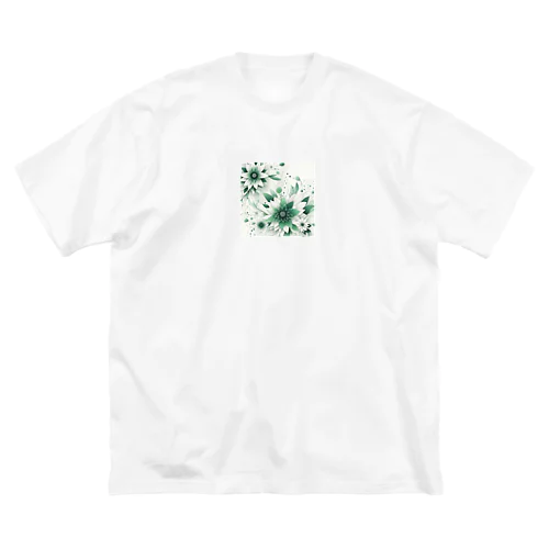 数学的なデザインを持つ緑と白の花 ビッグシルエットTシャツ