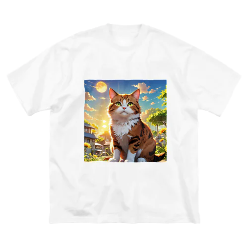夕日の下の猫 ビッグシルエットTシャツ