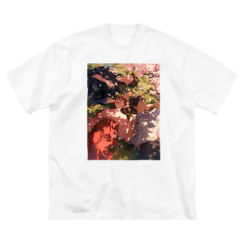 桜の花の木の下で昼寝　なでしこ1478 ビッグシルエットTシャツ