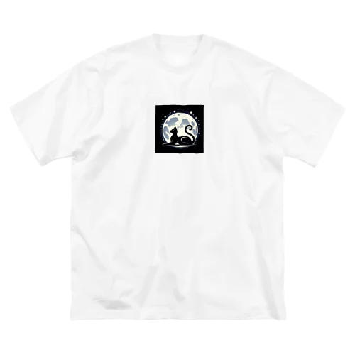 【Cat's Moonlight Stretch】- 月夜の猫シルエット ビッグシルエットTシャツ