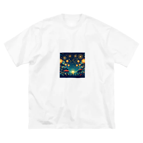 夏祭り、提灯が灯る下で花火をみている Big T-Shirt