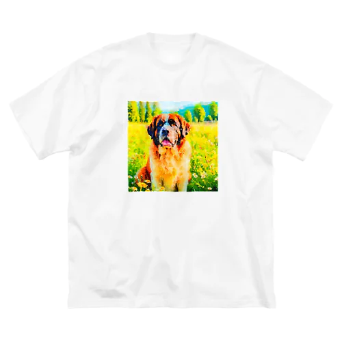 水彩画の犬 花畑のセントバーナードのイラスト Big T-Shirt