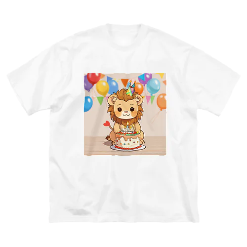 可愛いライオンとバースデーケーキ ビッグシルエットTシャツ