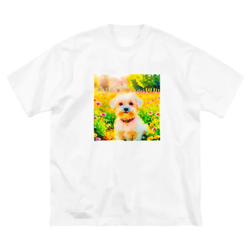 水彩画の犬 花畑のマルチーズのイラスト Big T-Shirt