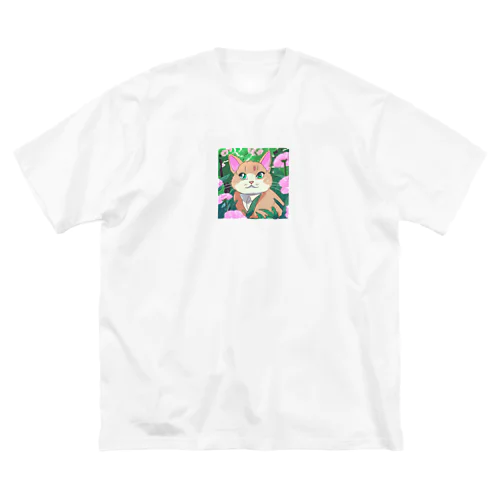 アニメ調・花畑の猫 ビッグシルエットTシャツ