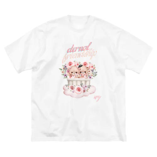 かわいいくまちゃんとお花 ビッグシルエットTシャツ