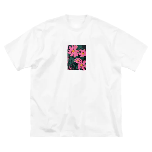 PINK FLOWERS with Dark Background ビッグシルエットTシャツ