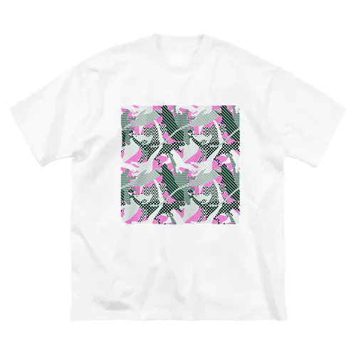 恐竜カモ　ピンク ビッグシルエットTシャツ