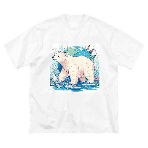 ホッキョクグマの冒険：地球を背景に未来へ進む姿 ビッグシルエットTシャツ