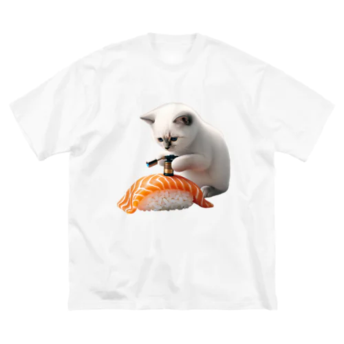 【炙りサーモン】寿司職人猫🐱 ビッグシルエットTシャツ