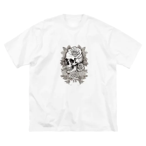 骸骨　薔薇　デザインTシャツ　アート　グラフィック ビッグシルエットTシャツ