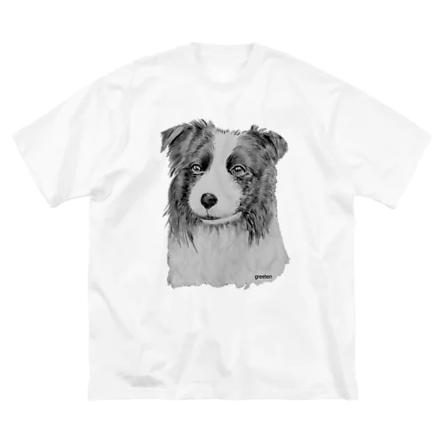 ボーダーコリー　アート犬モノクロ ビッグシルエットTシャツ