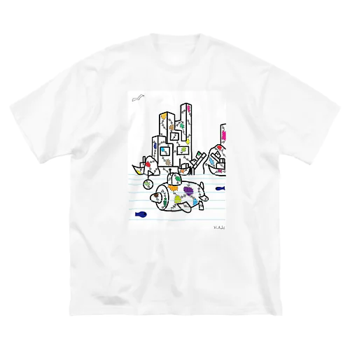 ボロい潜水艦や港 ビッグシルエットTシャツ