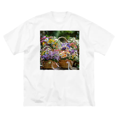 華やかな花が入った花かご　なでしこ1478 ビッグシルエットTシャツ