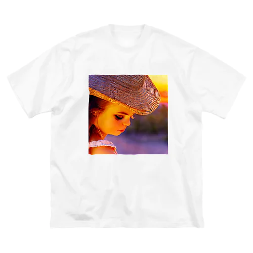 麦わら帽子のクラシックガール ビッグシルエットTシャツ