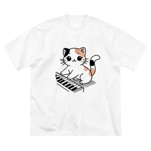 三毛猫とピアノ 01 ビッグシルエットTシャツ