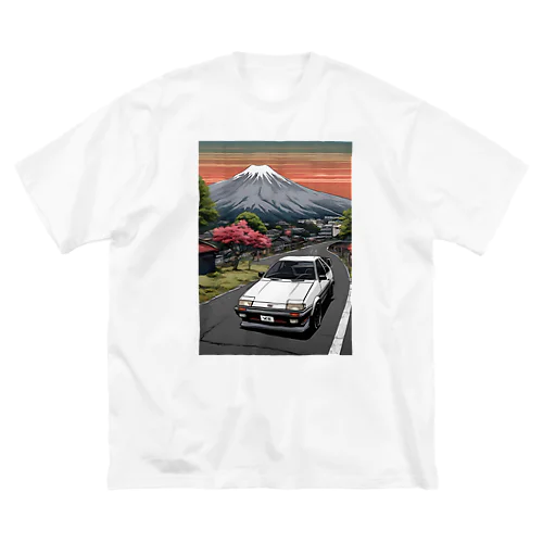 白いスポーツカーと日本の風景2 ビッグシルエットTシャツ