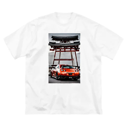 赤いスポーツカーと日本の風景3 ビッグシルエットTシャツ