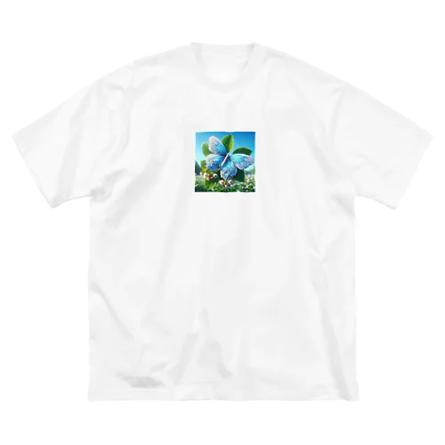 水色に舞う美しい蝶々 ビッグシルエットTシャツ